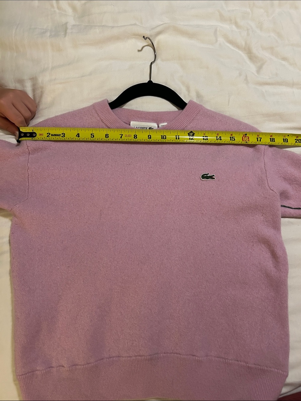 Lacoste 100% Wool Sweater Pink | Classic Crocodile Logo Knit Pullover like new - Picture 7 of 11